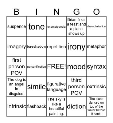 Literary Bingo Card