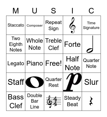 Music Vocabulary Bingo Card