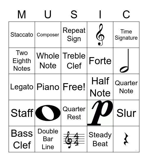 Music Vocabulary Bingo Card