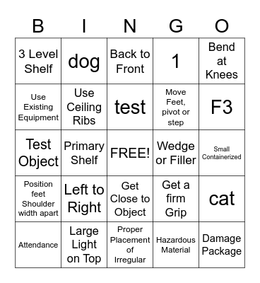 UPS Bingo Card