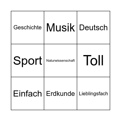 Die Schulfächer Bingo Card