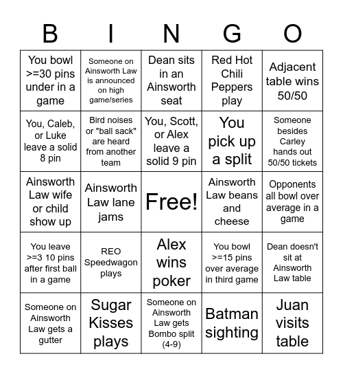 Bowling Bingo Card