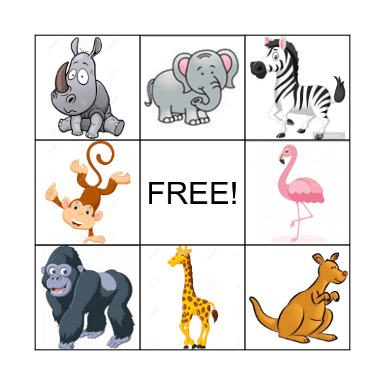 Wild Animals Bingo Card