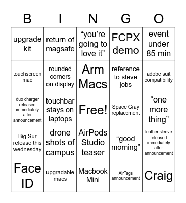 One More Thing  Event Bingo Card