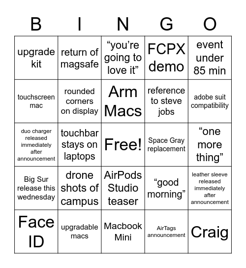 One More Thing  Event Bingo Card