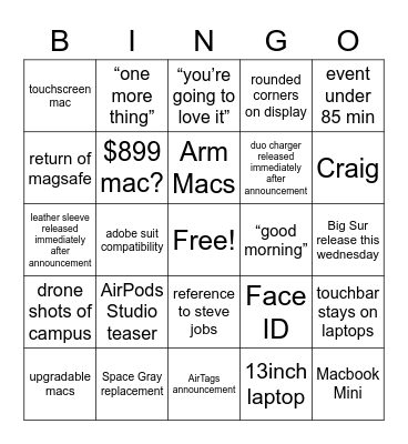 One More Thing  Event Bingo Card