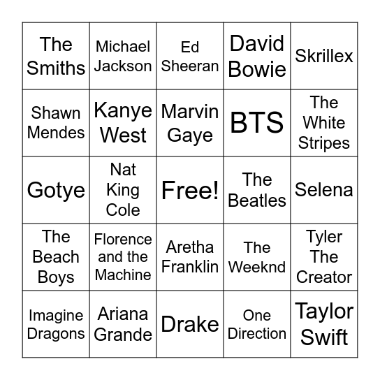 Musical Bingo Card