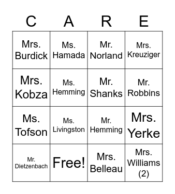 Food Drive Fun Bingo Card