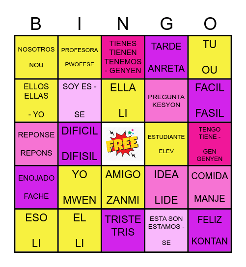 Beginning Sentences1 Spanish & Creole Bingo Card