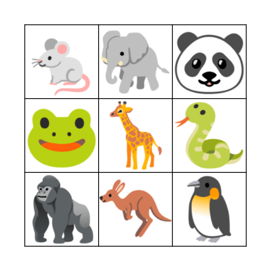 Animal Bingo Card