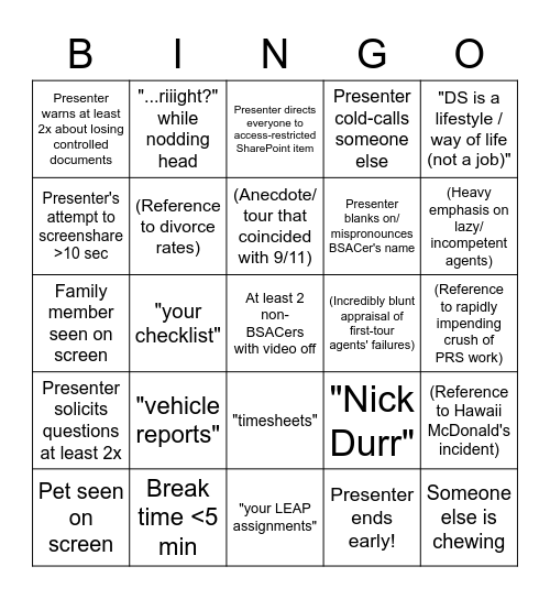 Whiffo 2 Bingo Card