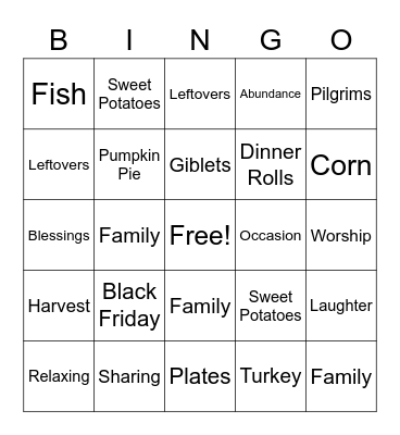 Thanksgiving Bingo Card