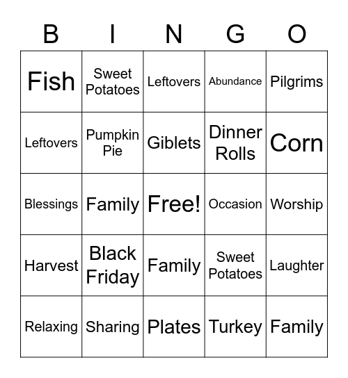 Thanksgiving Bingo Card