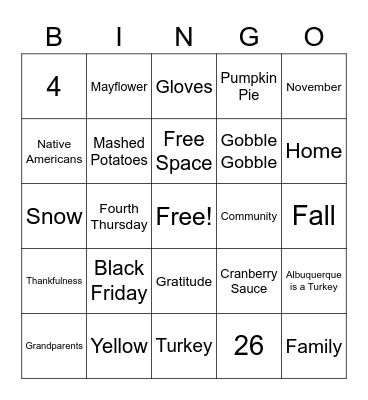 Thanksgiving Bingo Card