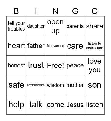 Open Up to Your Parents! Bingo Card