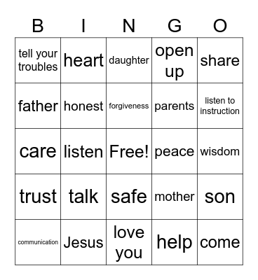 Open Up to Your Parents! Bingo Card