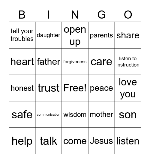 Open Up to Your Parents! Bingo Card