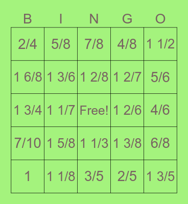 Fraction Bingo Card