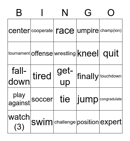 We Are The Champs List 5 Bingo Card