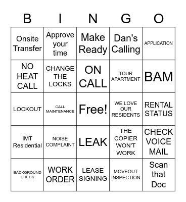 APARTMENT BINGO Card