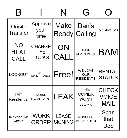 APARTMENT BINGO Card