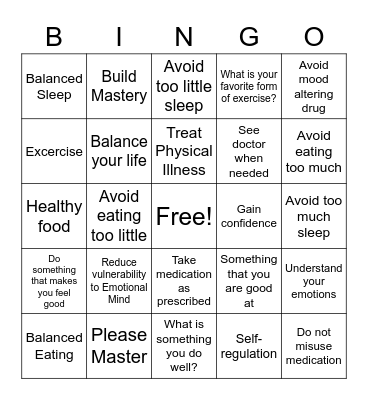 Emotional Regulation-Please Master Bingo Card
