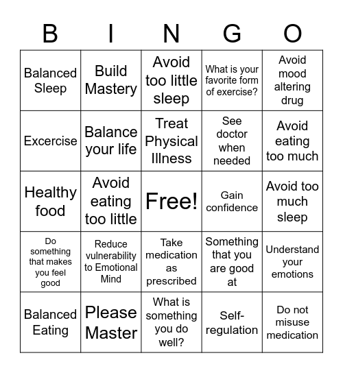 Emotional Regulation-Please Master Bingo Card