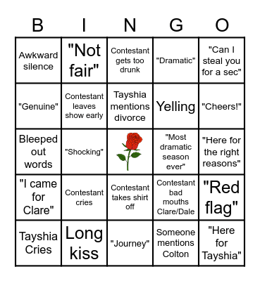 Bachelorette Bingo Card