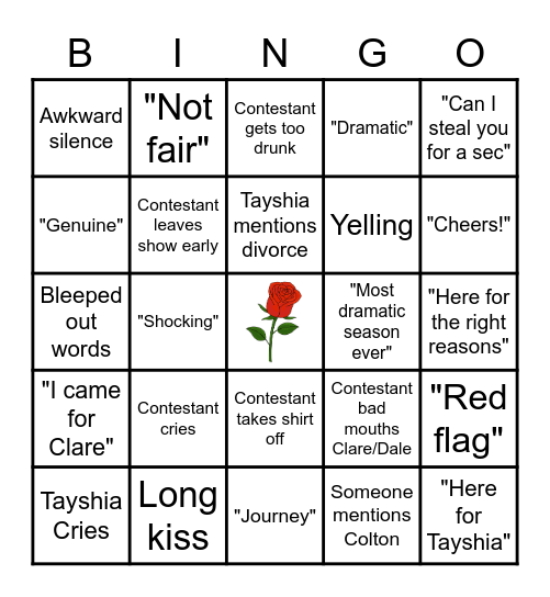 Bachelorette Bingo Card