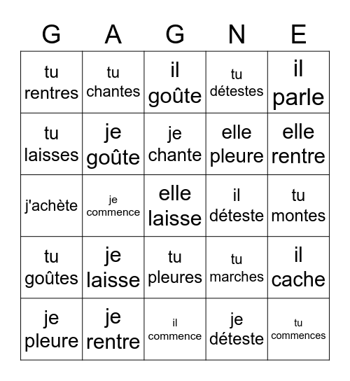 12 Conjugaisons Bingo Card