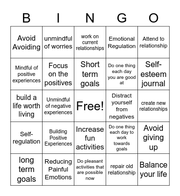 Emotional Regulation-Increasing Positive Emotions Bingo Card