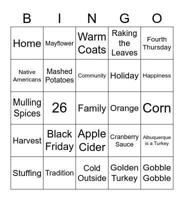 Thanksgiving Bingo Card