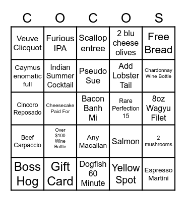 Coco's Bingo Bango Baby! Bingo Card