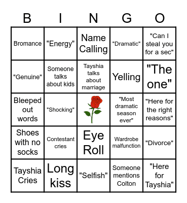 Bachelorette Bingo Card