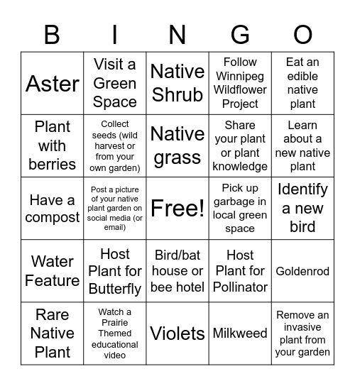 Native Plant Bingo Card