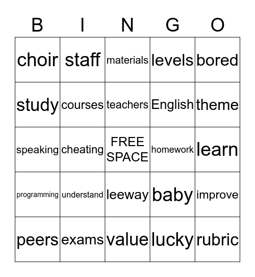 Evaluation BINGO Card