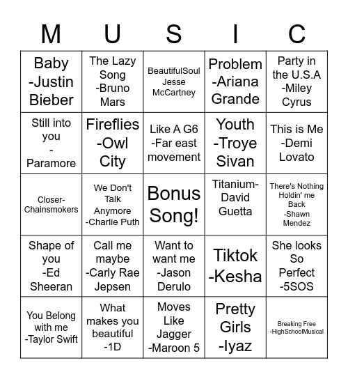 Musical Bingo! Bingo Card