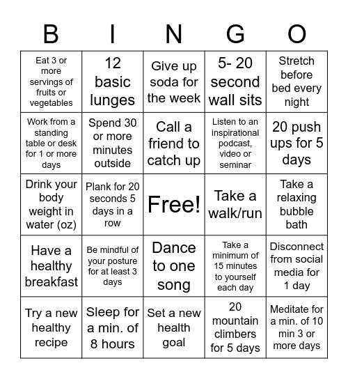 Wildcat Wellness Bingo Card