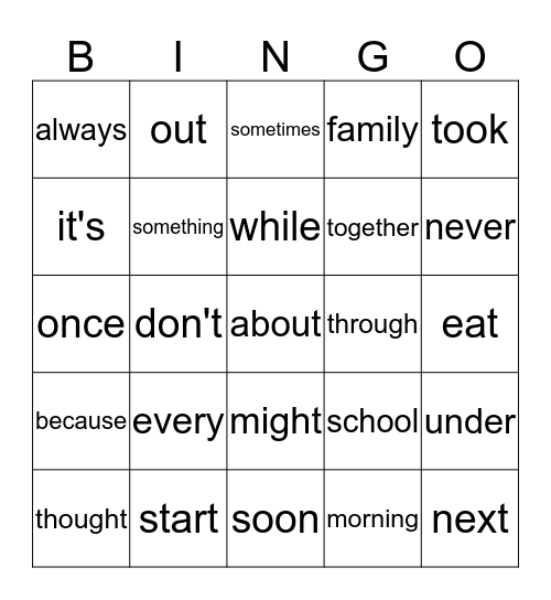 Sight Word List D Bingo Card