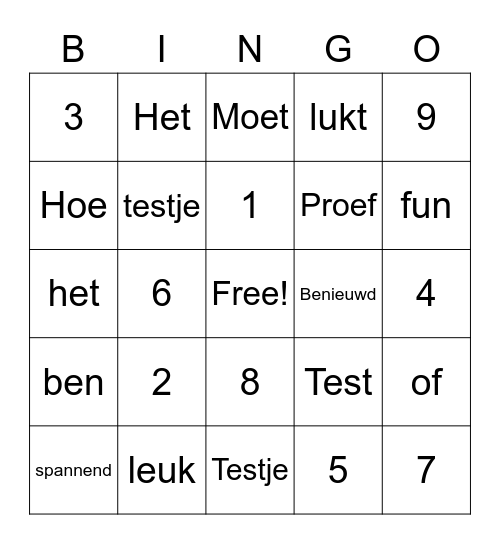 Test Bingo Card