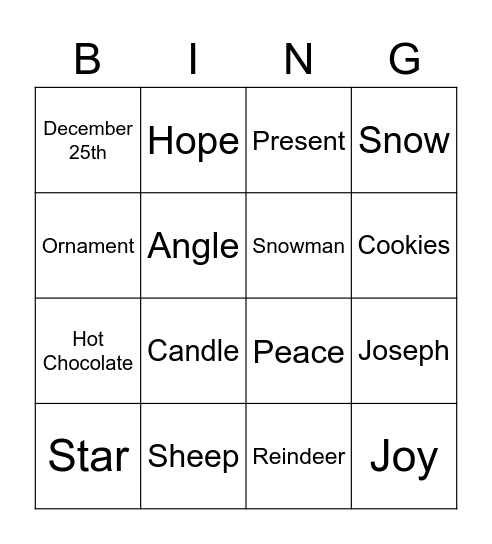 Christmas Advent Bingo Card