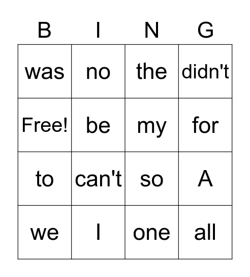 CKLA Kinder Tricky Words Bingo Card