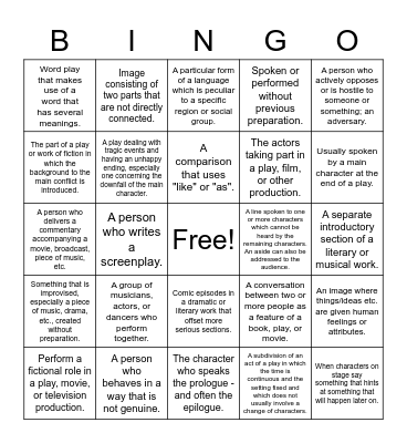 Drama Vocabulary Bingo Card