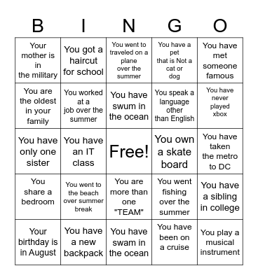 Getting to Know You Bingo Card