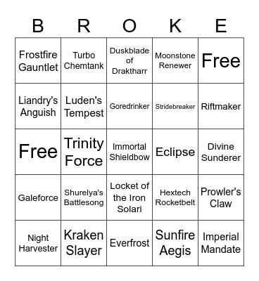 Mythic Bingo Card