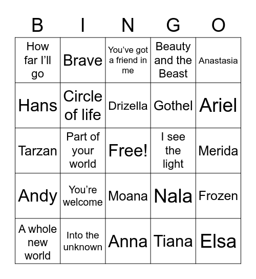 Disney DECA BINGO Card