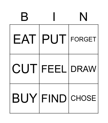 Irregular verbs Bingo Card