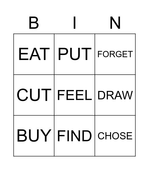 Irregular verbs Bingo Card