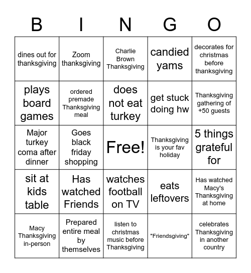 B-I-N-G-OH NO MY TURKEY! Bingo Card