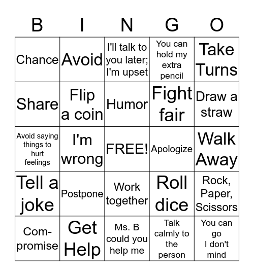 Conflict Resolution Bingo  Bingo Card